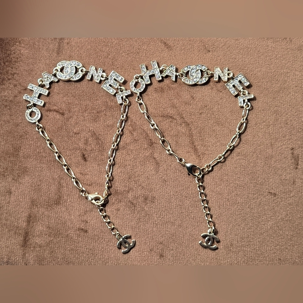 Gold Tone Logo Bracelet With Rocks - Picture 6 of 14